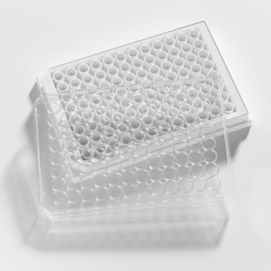 350uL 96 Well White Krystal Clear Bottom Assay Plate, Tissue Culture Treated, Sterile, with Lid, 100pk
