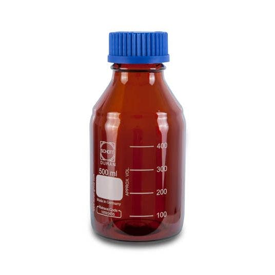 Lab bottle DURAN, GL45, 500mL, brown glass & round, with cap and pouring ring