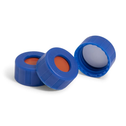 Blue 9mm Screw Cap with PTFE/Red Silicone Septa, 100pk