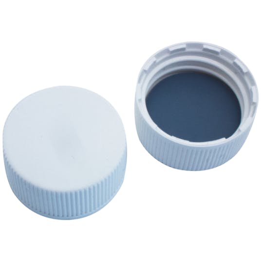 24mm White PP Screw Cap, Closed Top with Red Butyl/Grey PTFE Liner, 100pk